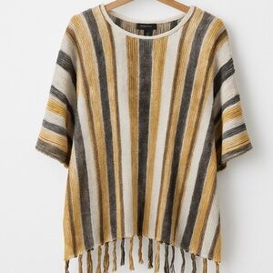 FATE Striped Knit Fringe Poncho Top Size M – 100% Cotton